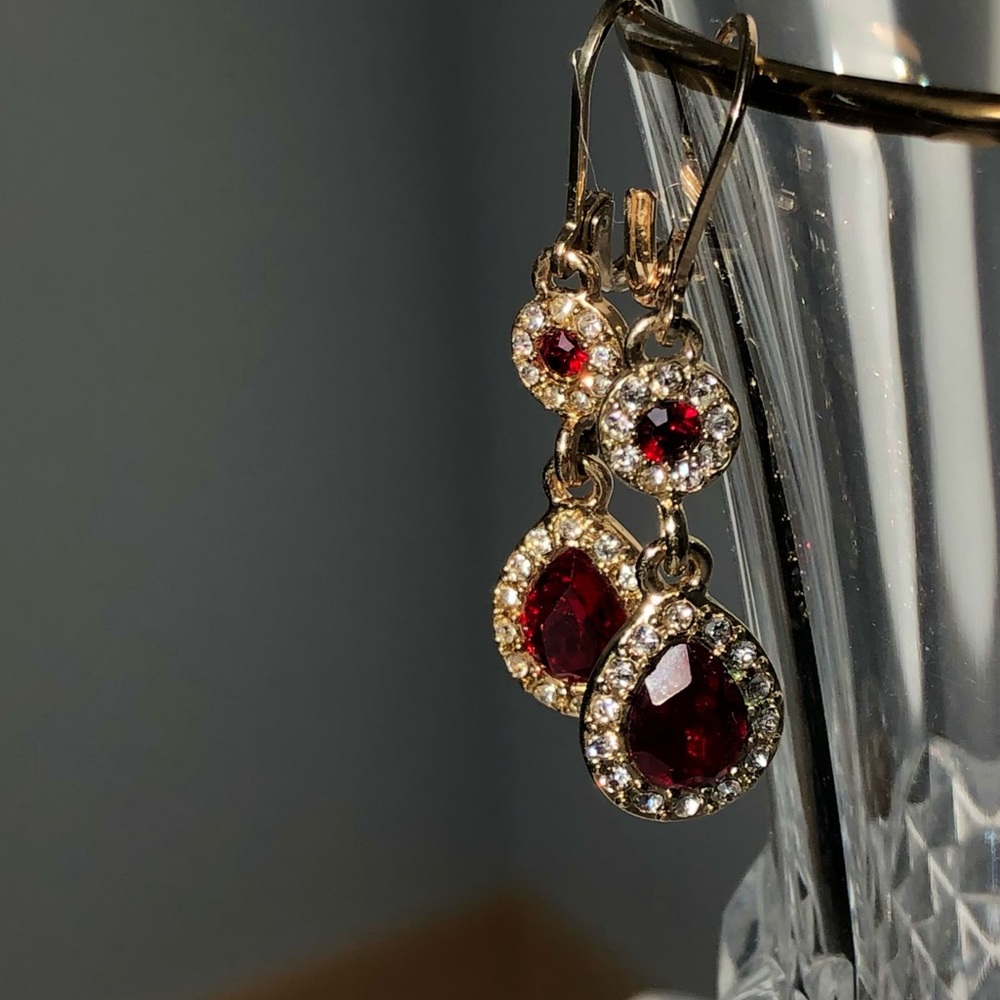 Vintage Napier Signed Ruby Drop Earrings